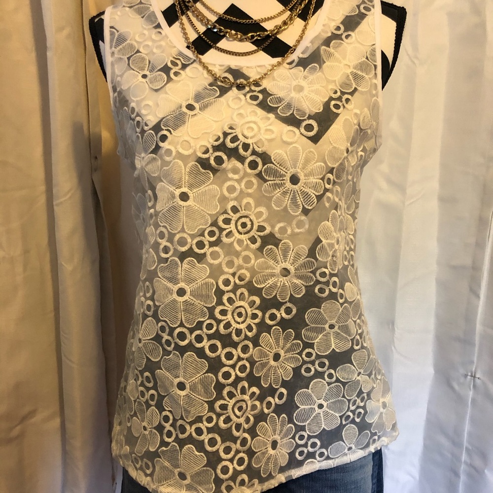 White Floral & sheer top